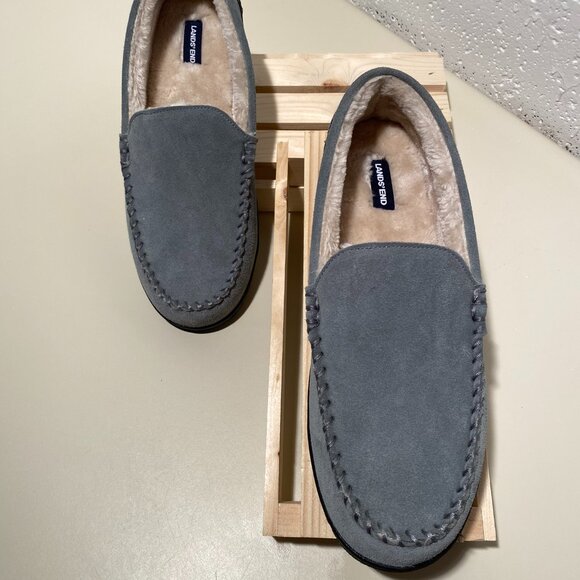 Lands End Men's Suede Moccasin Slippers - Picture 2 of 9